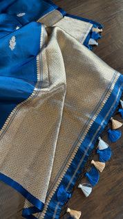 Pure Silk Banarasi Khadhua - Metallic Blue