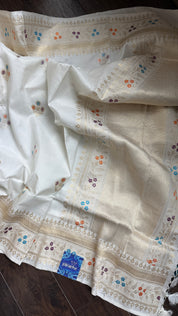 Pure Katan Silk Kadhua Banarasi - White antique Zari