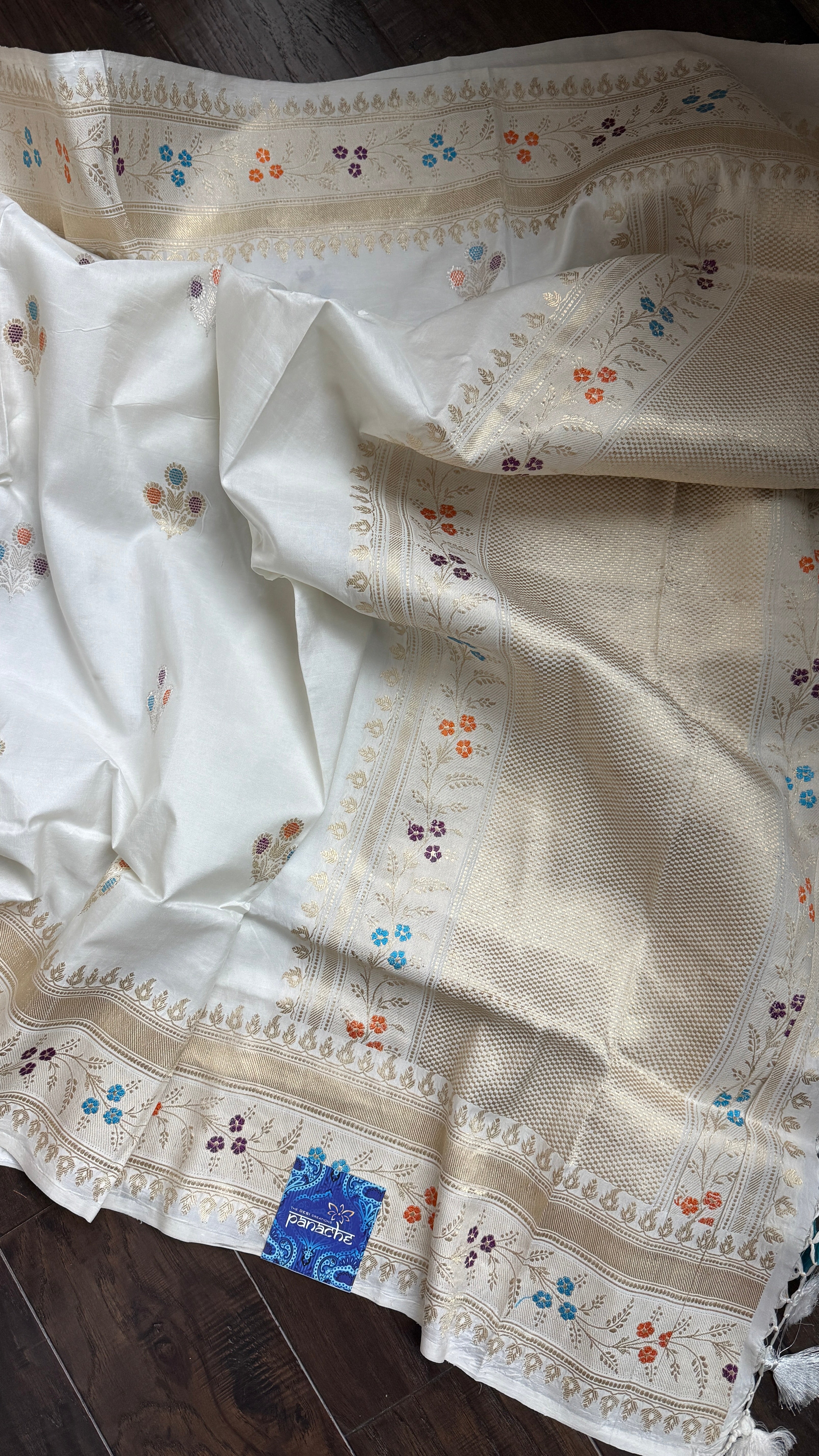 Pure Katan Silk Kadhua Banarasi - White antique Zari
