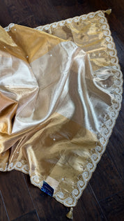 Designer Tissue Silk - Silver Golden Embroidered