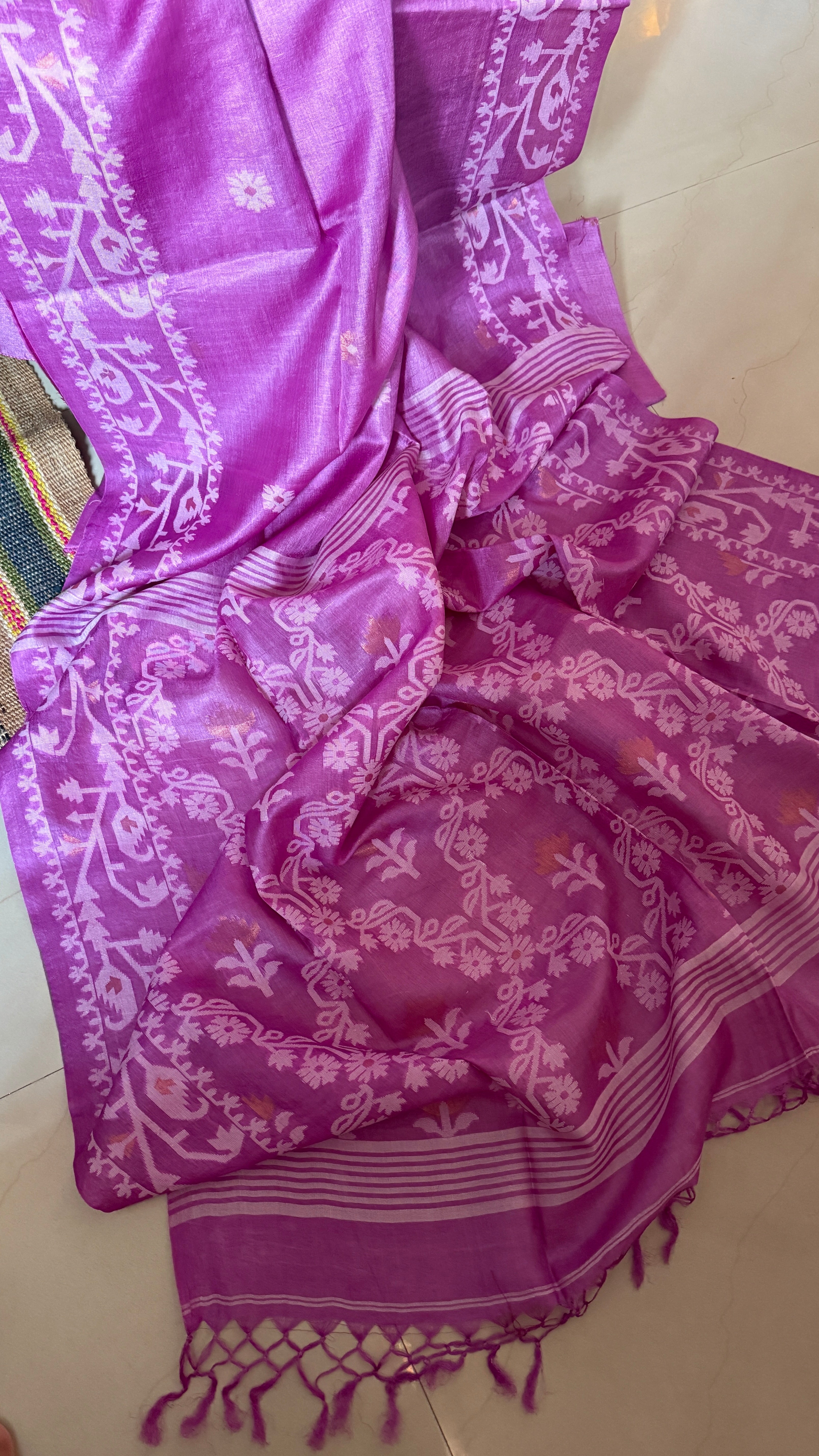 Pure Tussar Silk Jamdaani - Mauve