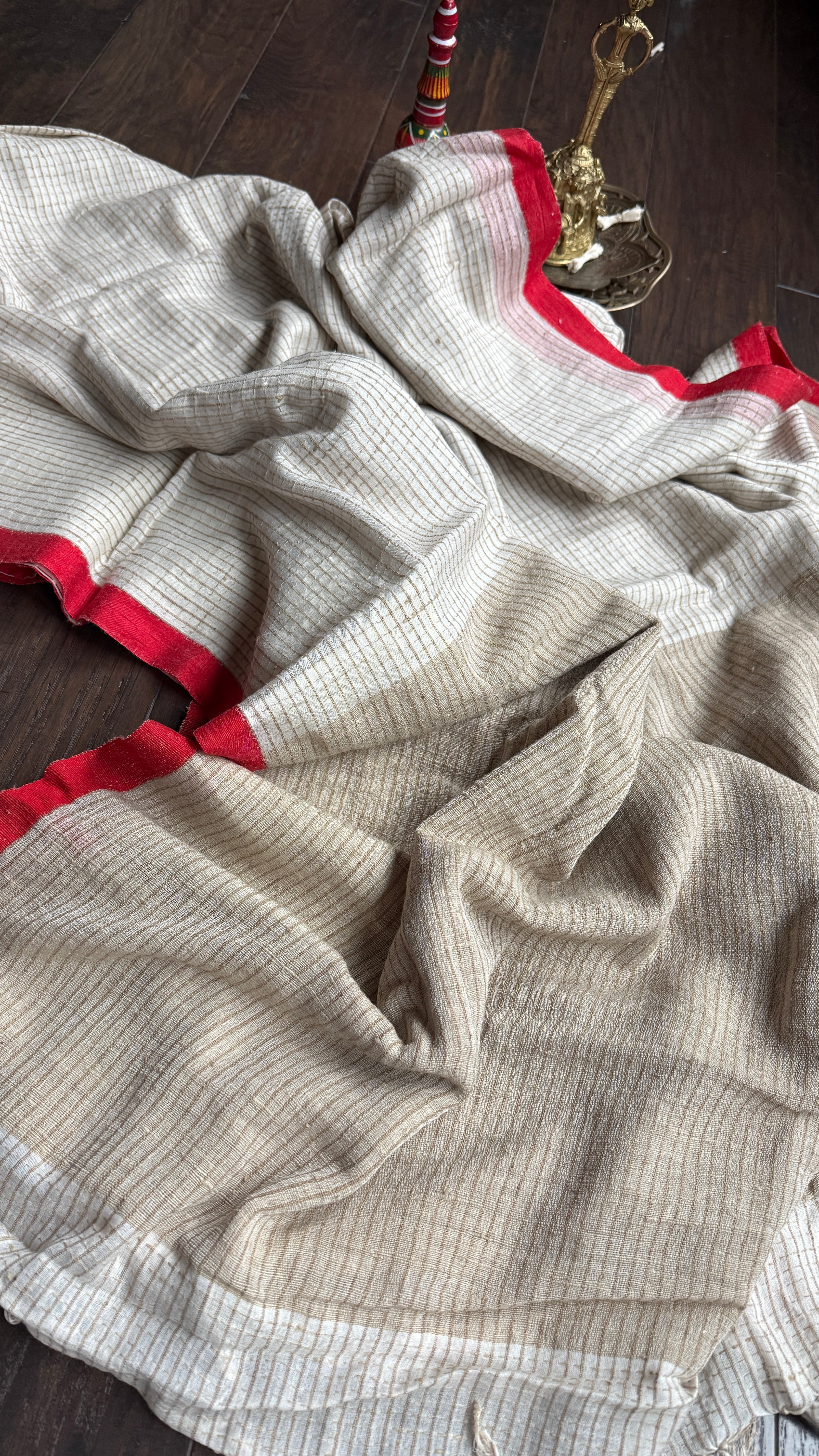 Pure Khadi Cotton Jute Handloom - Off White Red