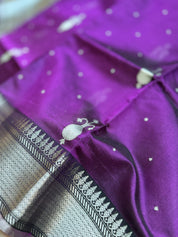 Pure Chanderi Pattu Silk Eknaliya - Wine Silver