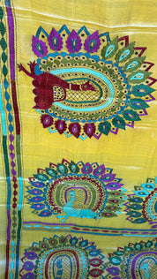 Pure Tussar Silk Kantha Stitch - Yellow