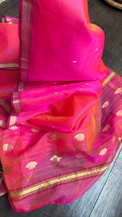 Pure Chanderi Organza Silk - Pink Orange Dual shaded