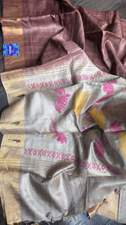 Tussar Silk Paithani Single Munia - Brown Beige Handwoven