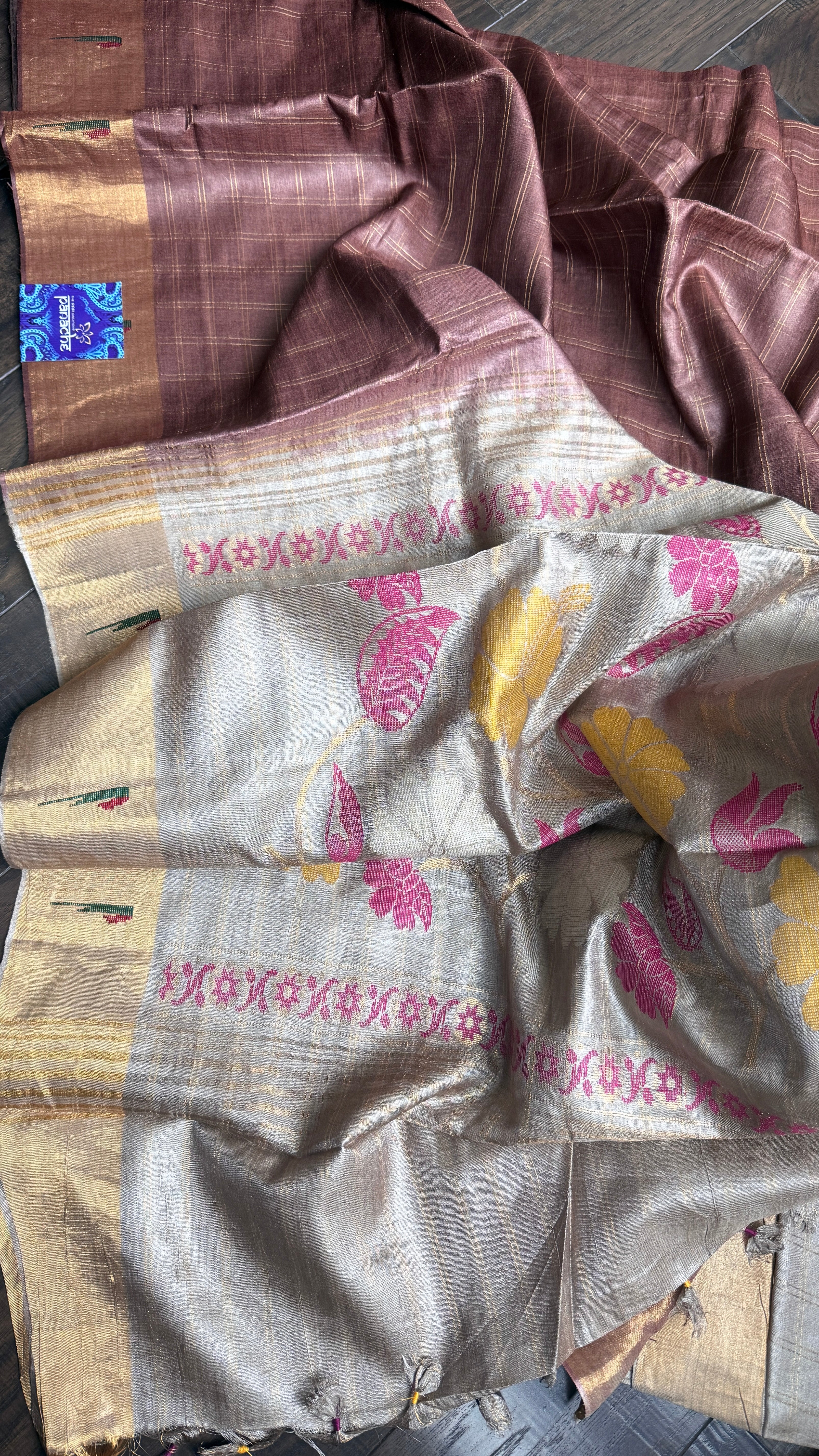 Tussar Silk Paithani Single Munia - Brown Beige Handwoven