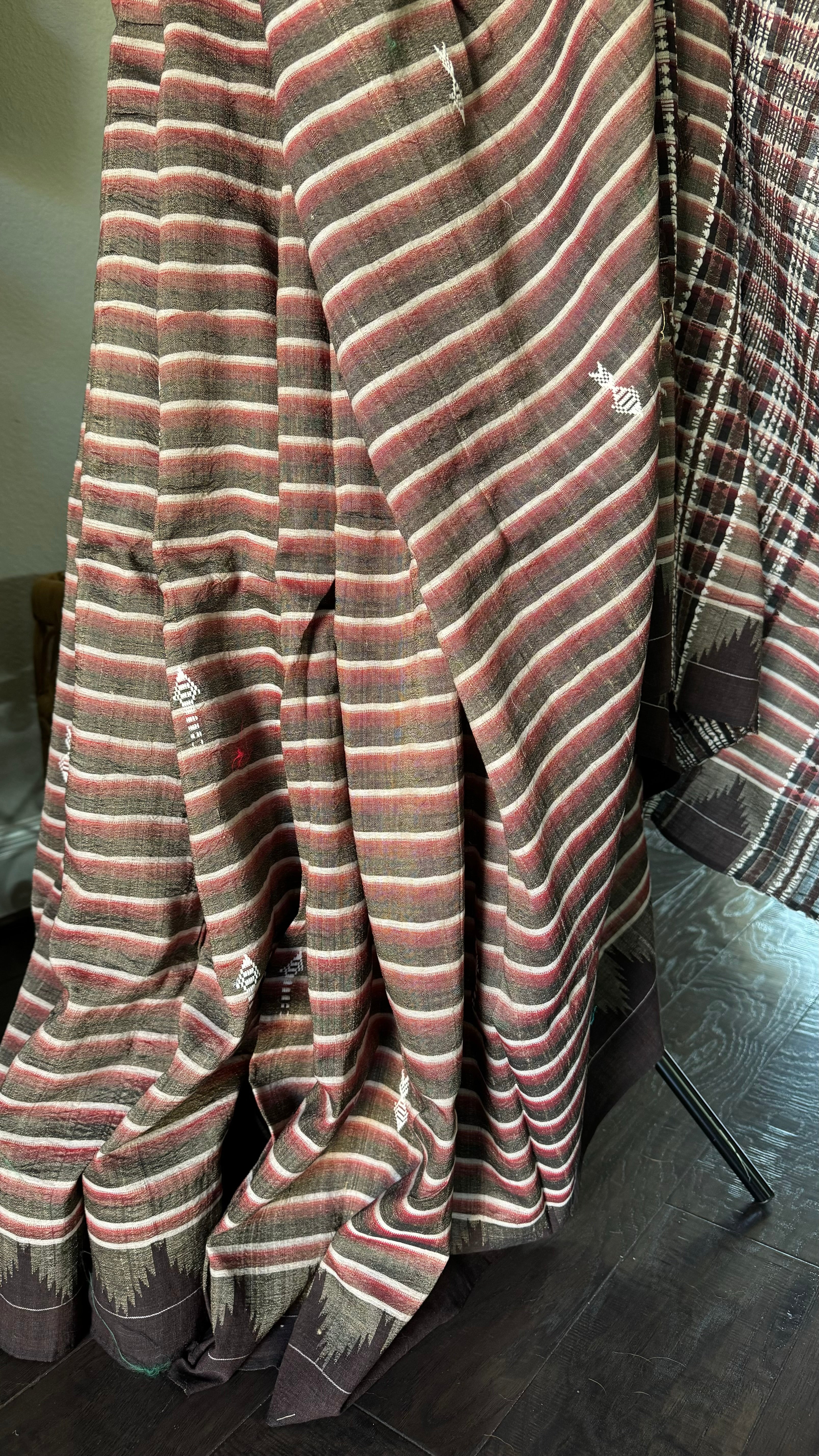 Pure Tussar Kotpad ikat  - Chocolate Brown