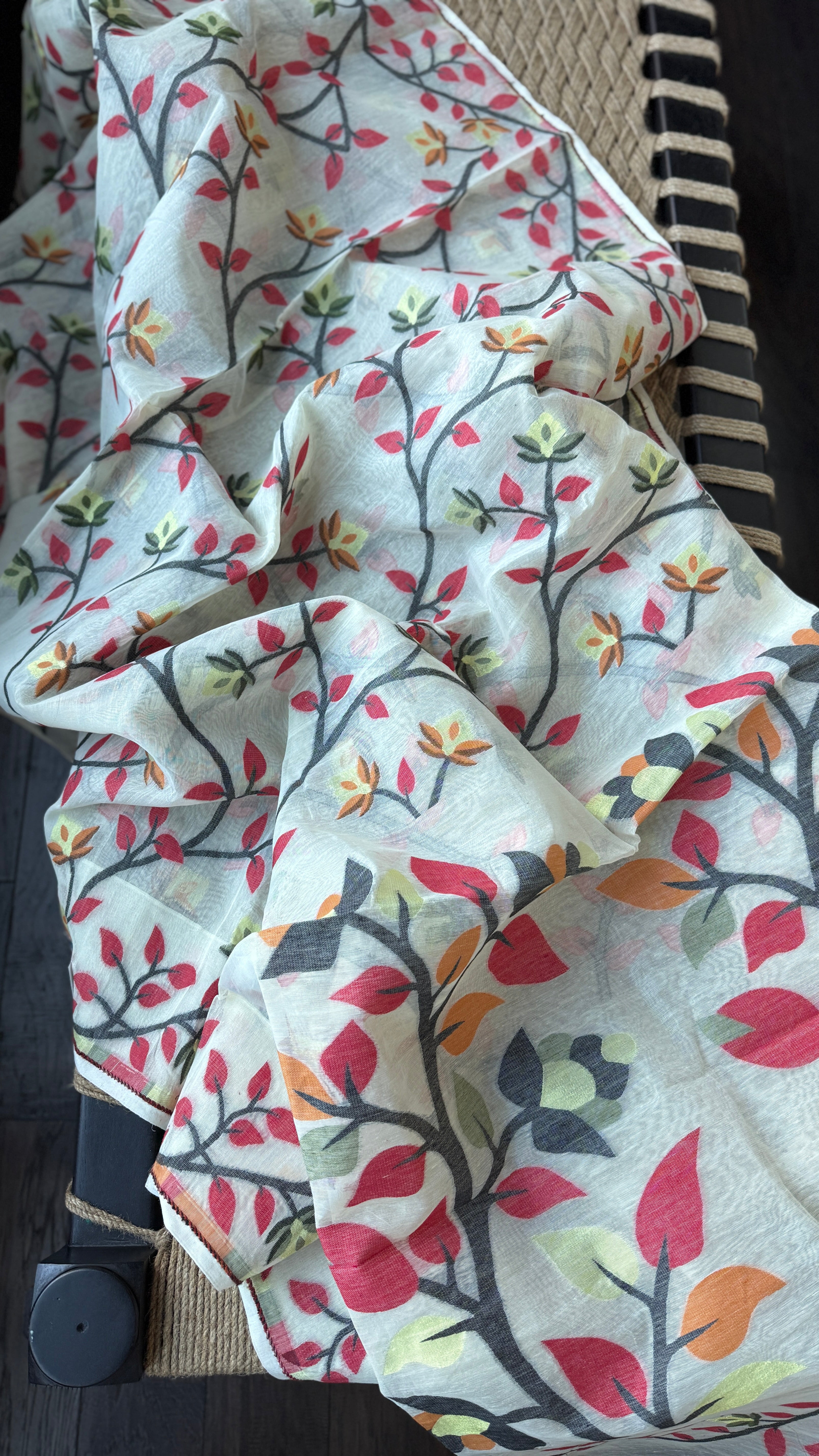 Cotton Jamdaani  - Off White Multi Colored 2