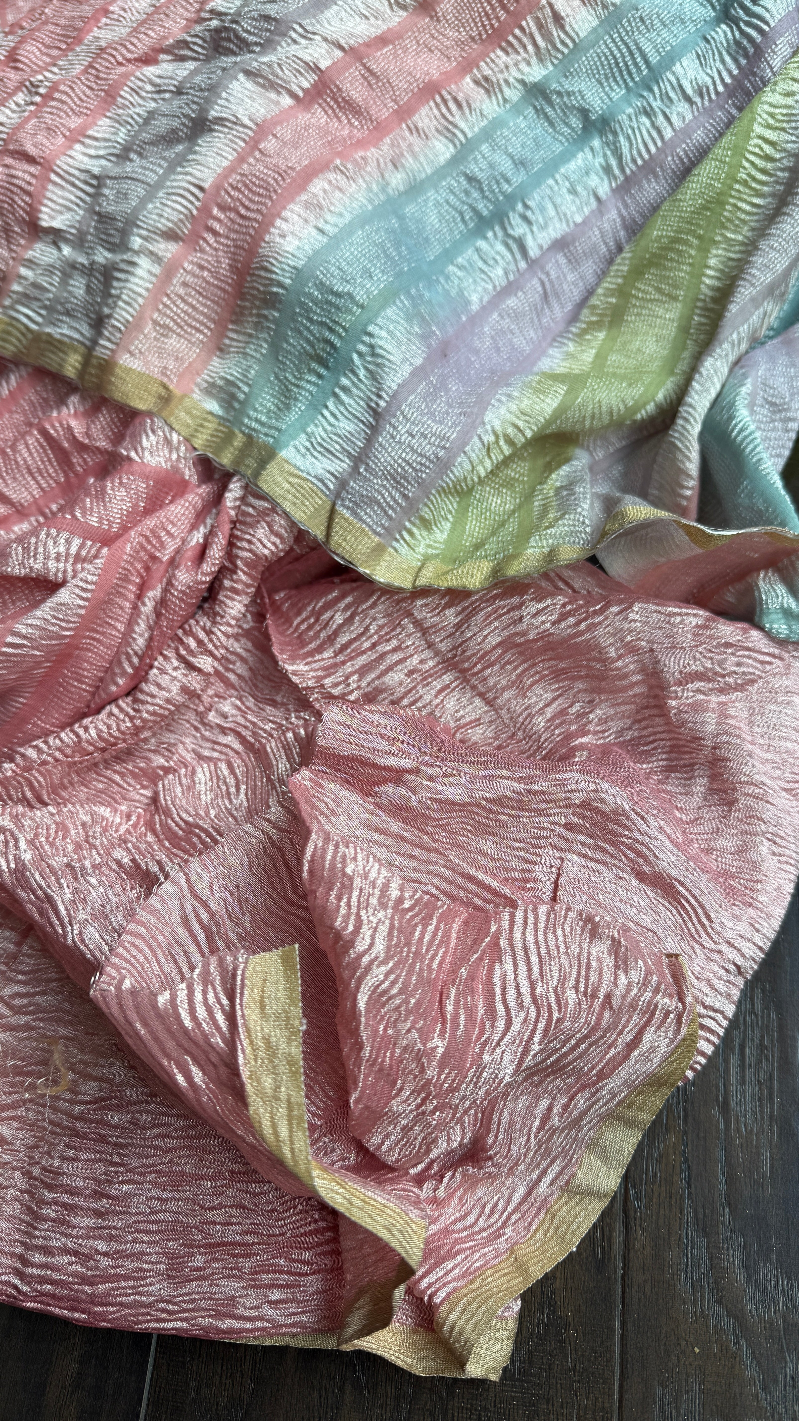 Pure Muga Silk Crushed Zari Banarasi - Peach Pink Hand Dyed