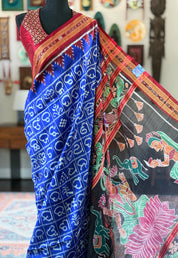 Pure Silk Sambalpuri Double ikat  - Royal Blue Maroon