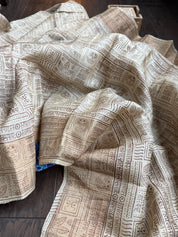 Pure Tussar Silk Script Printed -  Tan Beige Brown