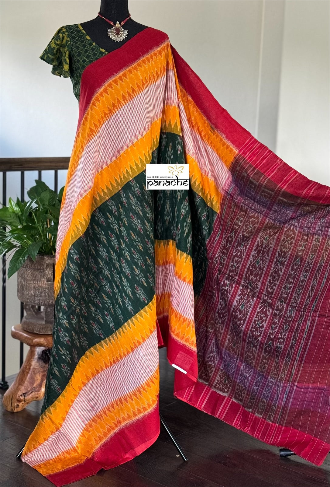 Pure Cotton Soft Ikat - Green Yellow Red