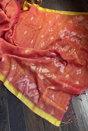 Linen Jamdaani - Orange Pink Dual Tone