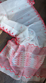 Muslin Jamdaani - White Red