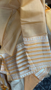 Organza Silk Banarasi - Tan Beige Orange Kadwa Motifs