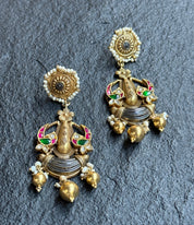 Earring 925 Silver- Statement Gold tone Dangler