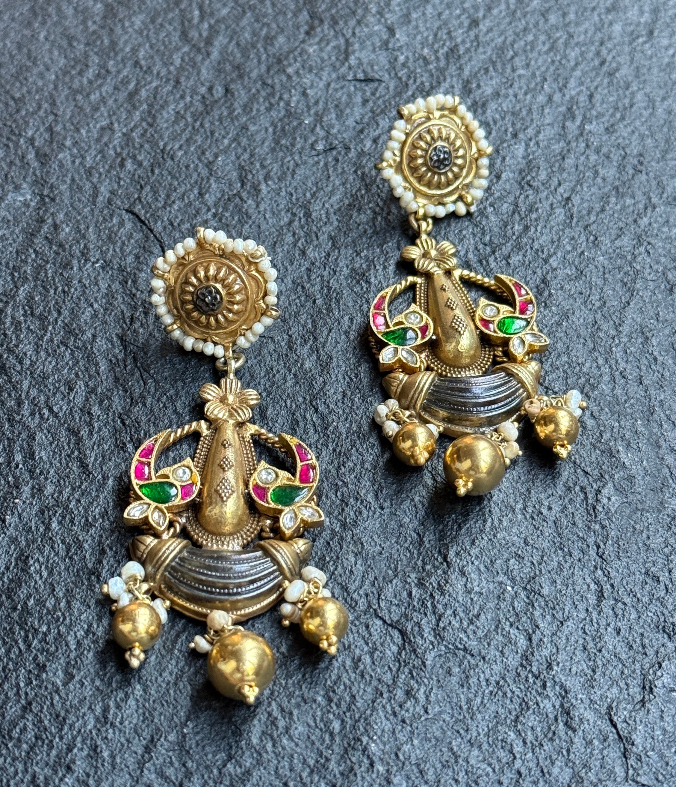 Earring 925 Silver- Statement Gold tone Dangler