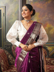 Pure Chanderi Pattu Silk Eknaliya - Wine Silver