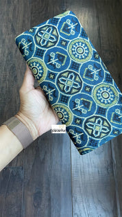 Ajrakh Clutch - Indigo Blue Brown