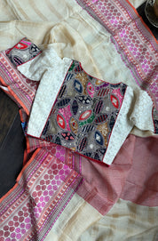 Pure Tussar Silk - Beige Striped Multi color