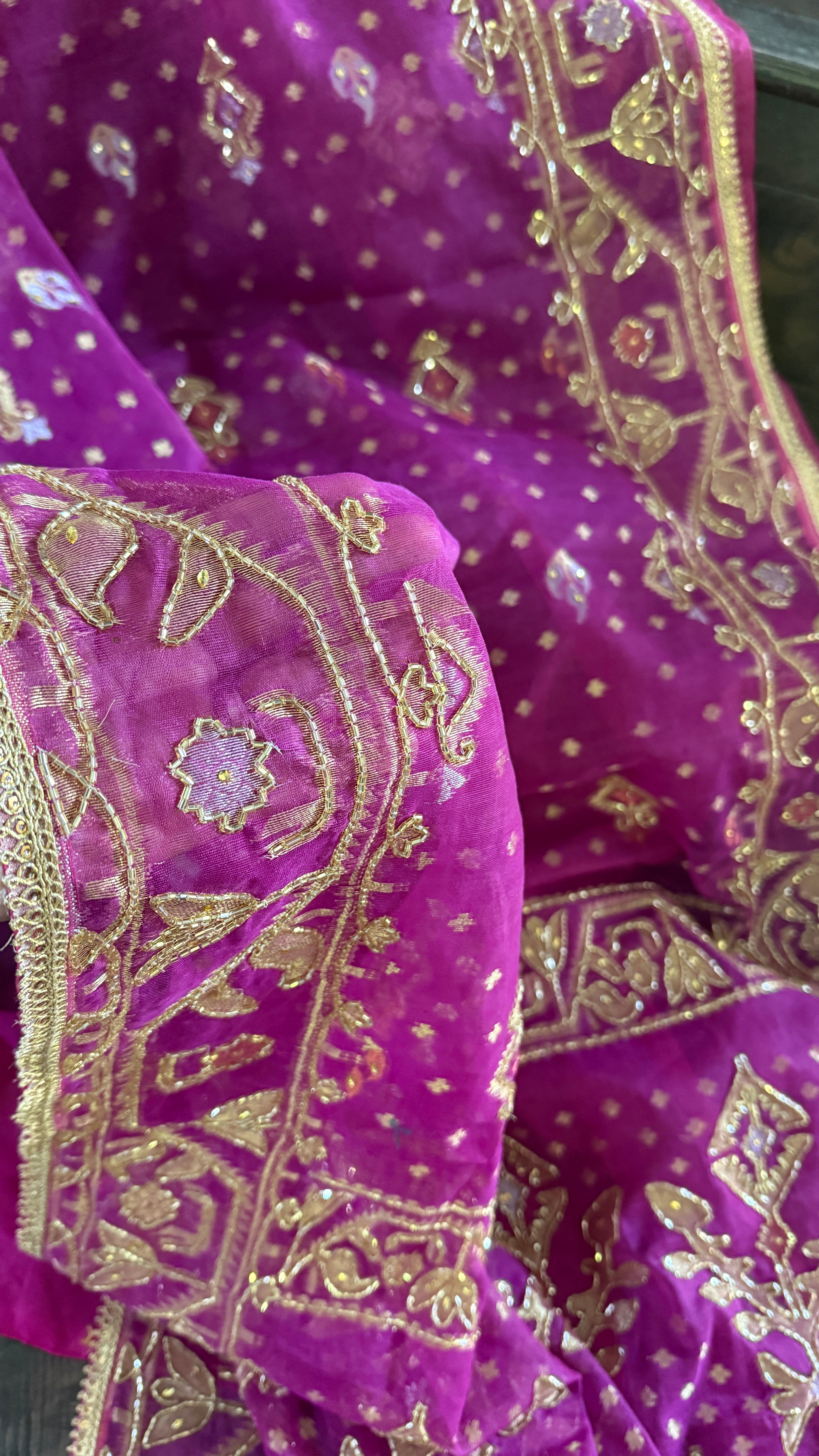 Designer Jamdaani Cutdana Embroidered - Magenta Pink