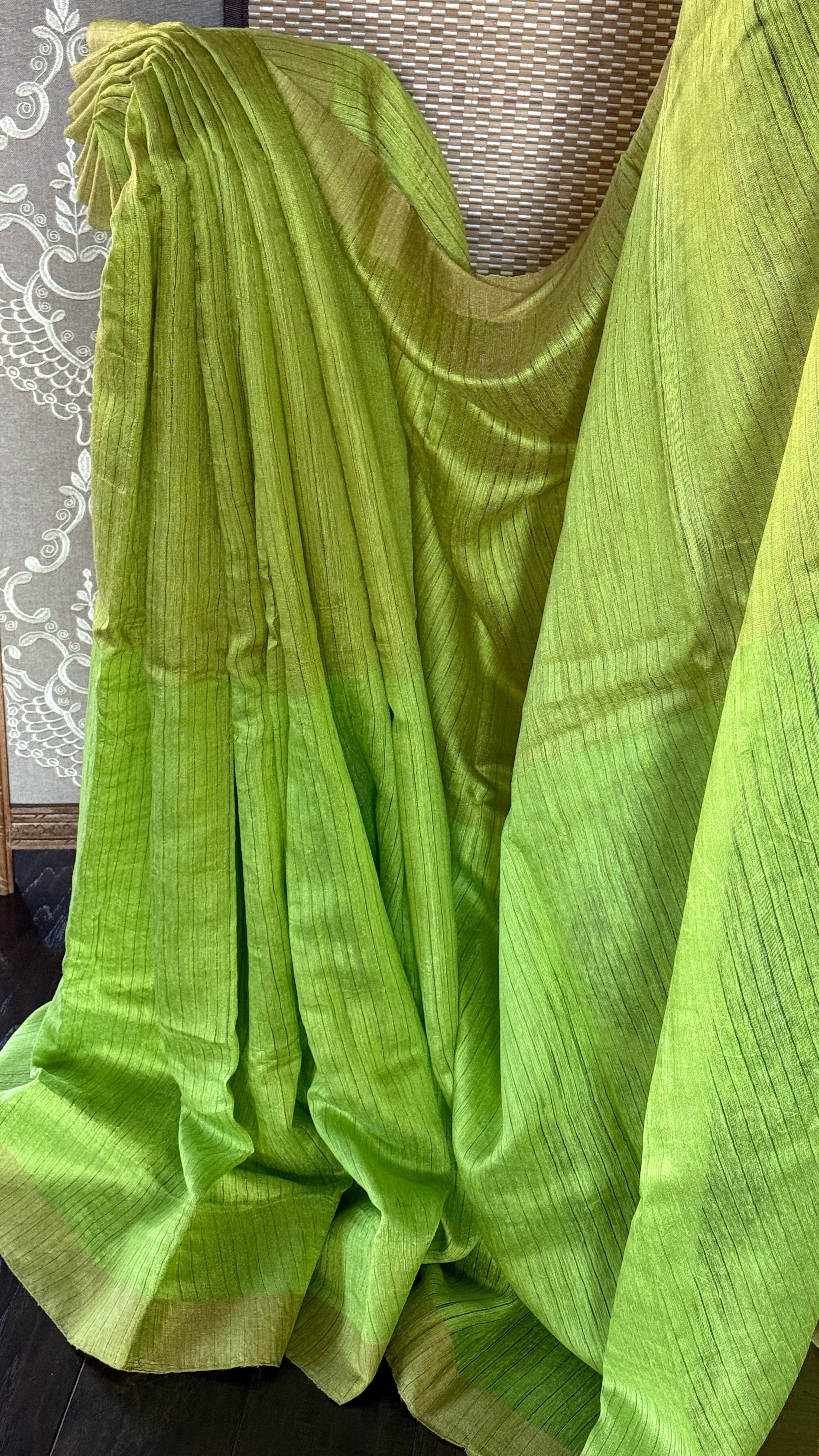 Pure Matka Silk - Green Zari Woven