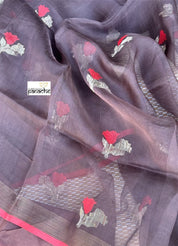 Tantuj Muslin Jamdaani- Brown Red Flower