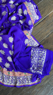 Khaddi Georgette Banarasi - Purplish Blue Meenakari