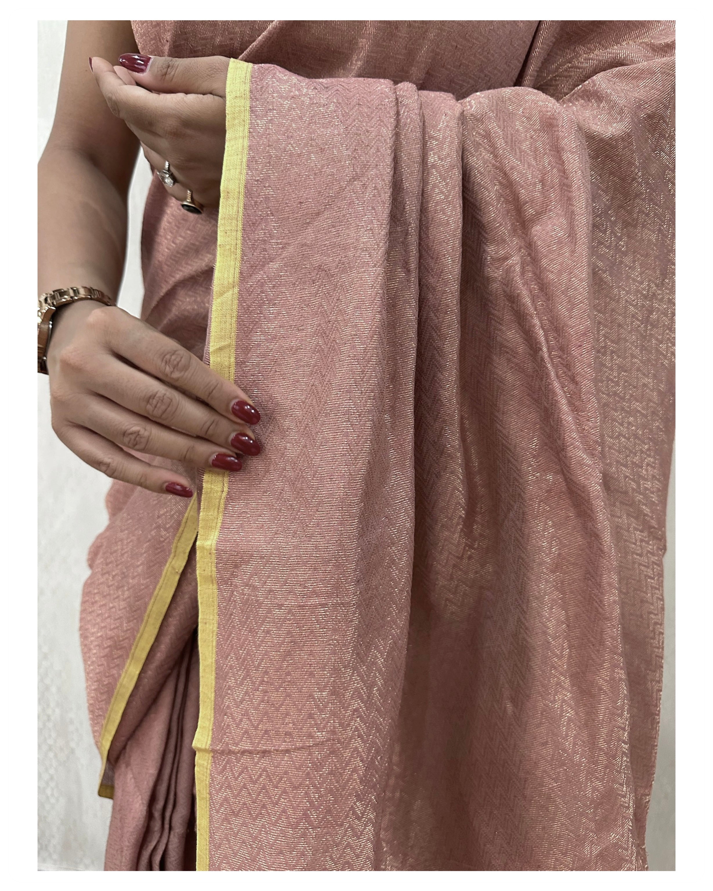 Pure Khadi Matka Cotton Brocade - Dusty Pink Color Handwoven