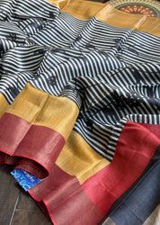 Pure Tussar Silk - Black Red Yellow