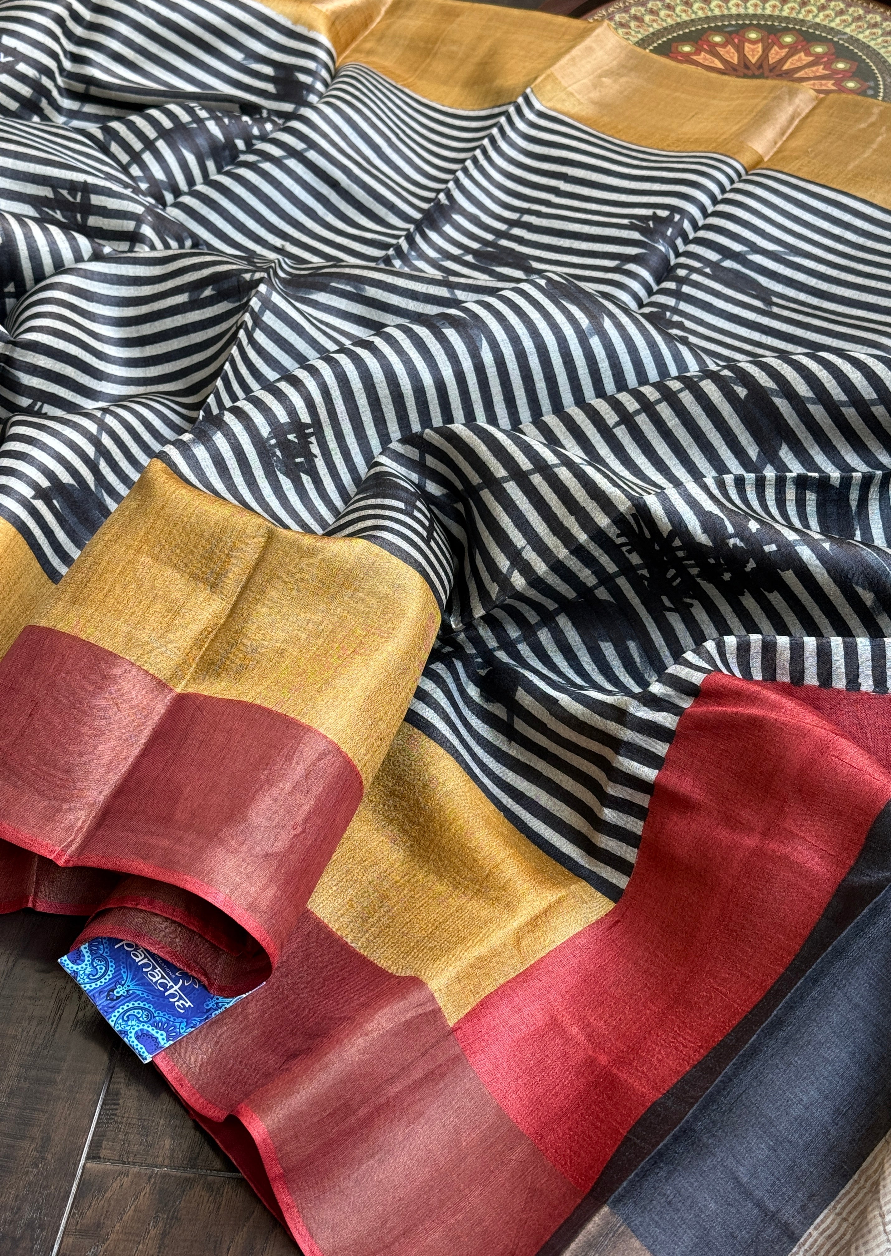 Pure Tussar Silk - Black Red Yellow
