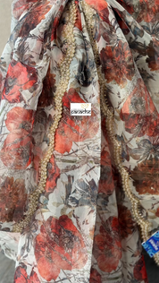 Designer Organza Floral - Dusty White Rust Orange