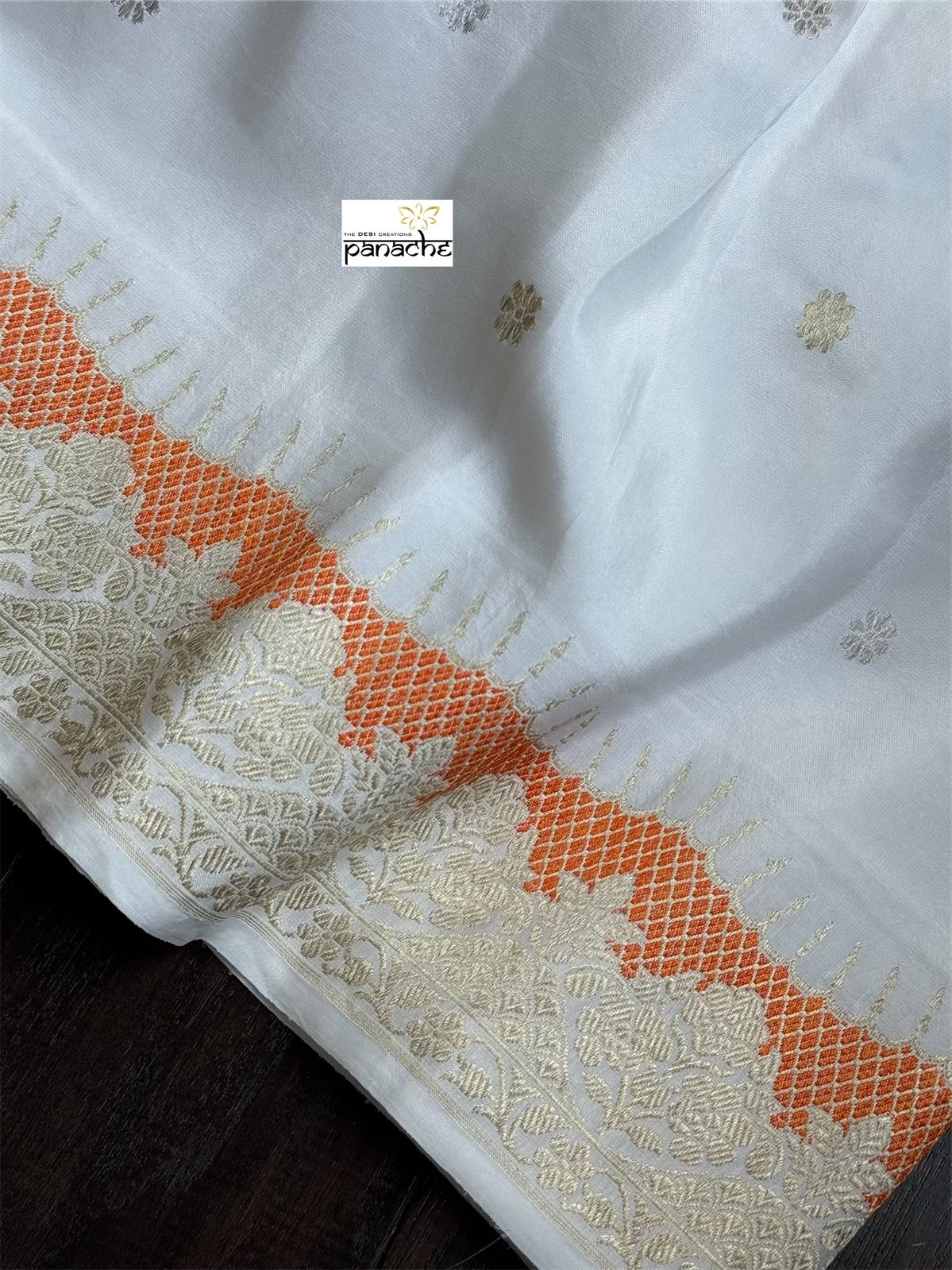 Pure Katan Silk Kadhua Banarasi - White antique Zari