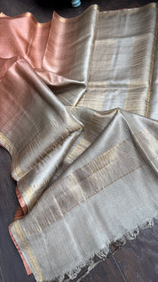 Handwoven Tussar Silk - Light Copper Brown Golden Zari