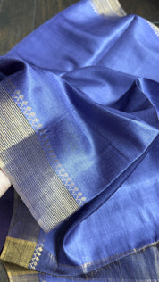 Handwoven Tussar Silk - Blue Violet Golden Zari