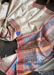 Pure Tussar Silk - Tan Beige Rust Brown Dolabedi