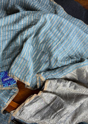 Pure Muga Chiffon Banarasi - Grey Blue Crushed Gold Zari