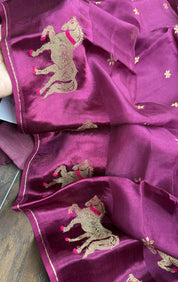 Designer Satin Silk - Purple Horse Woven