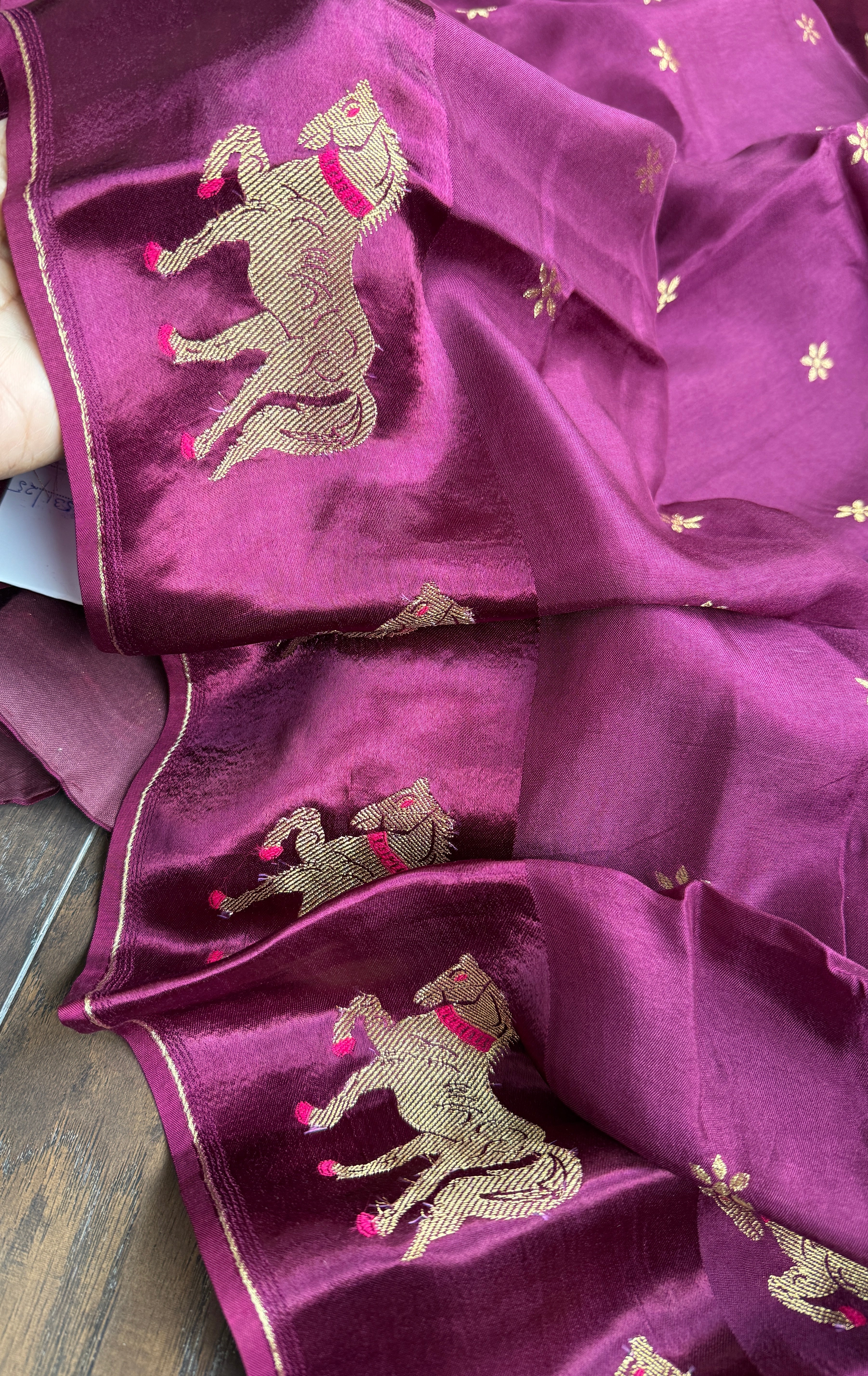Designer Satin Silk - Purple Horse Woven
