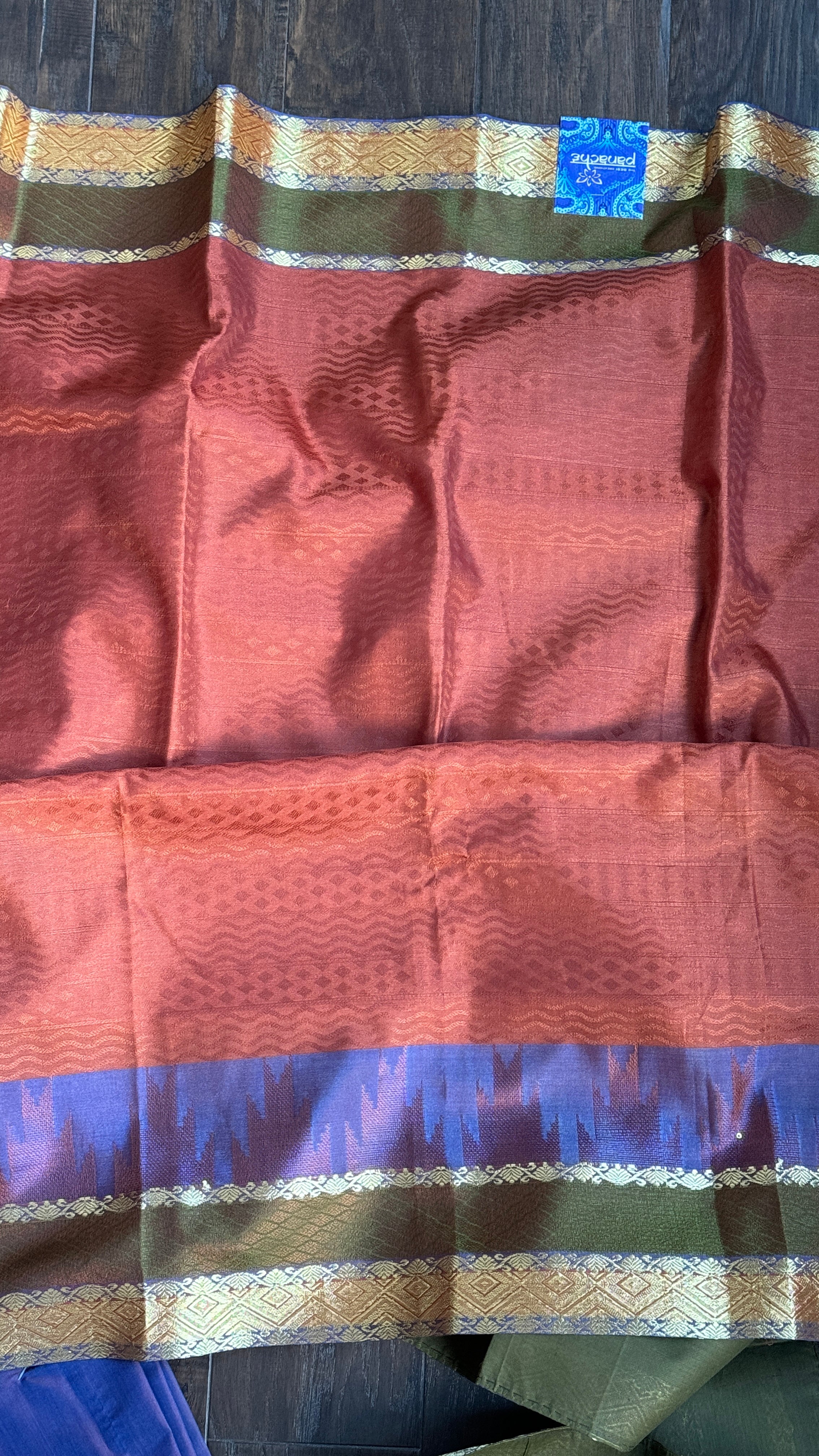 Soft Silk Kanjivaram - Rust Tanchoi Golden Zari