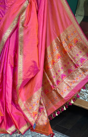 Katan Silk Banarasi - Gulabi Paithani Khadwa Woven