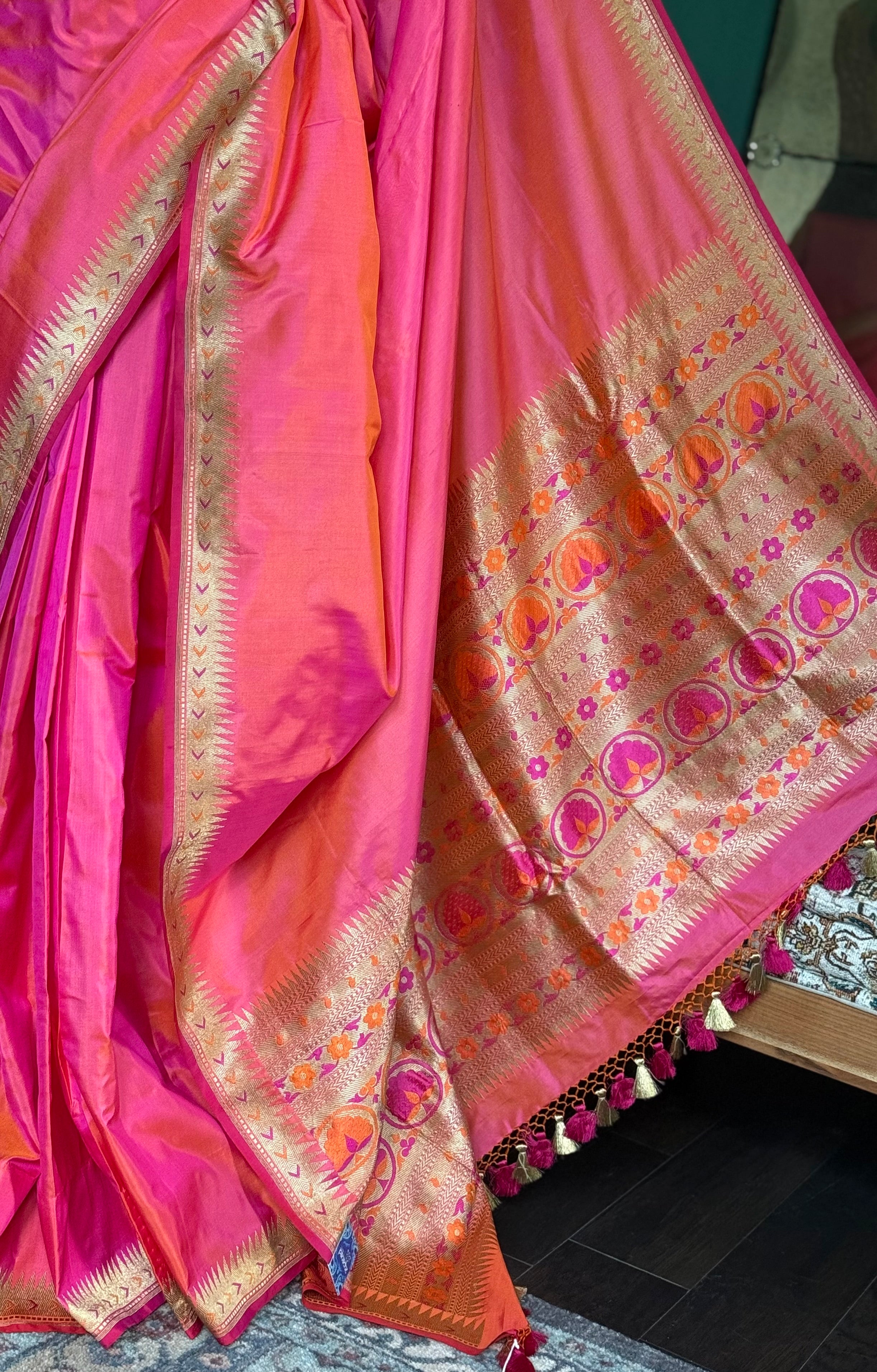 Katan Silk Banarasi - Gulabi Paithani Khadwa Woven