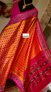 Pure Silk Sambalpuri Ikat - Orange Pink Pochampally