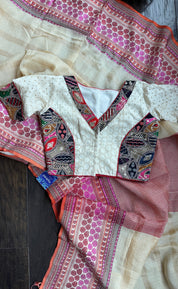 Pure Tussar Silk - Beige Striped Multi color