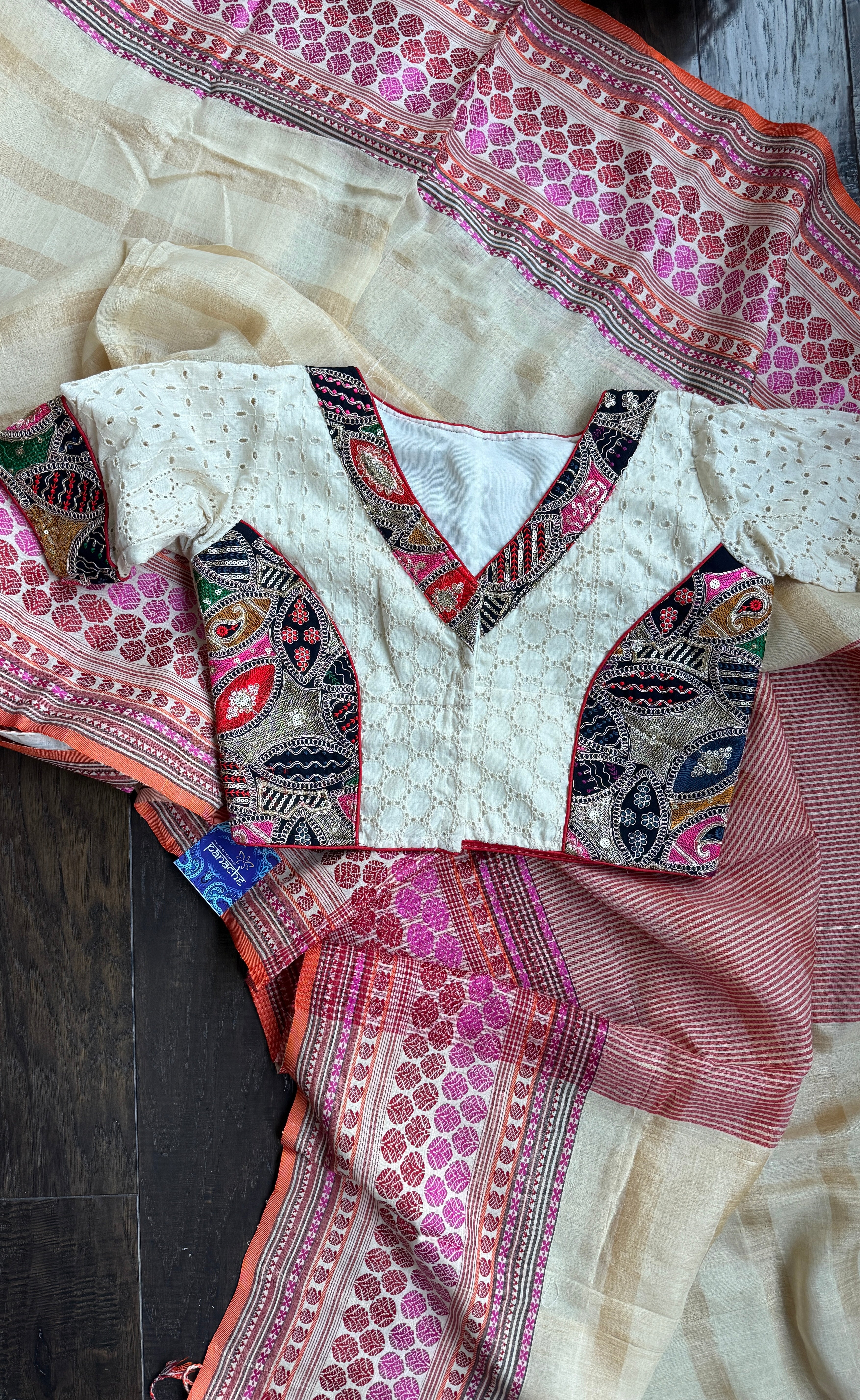 Pure Tussar Silk - Beige Striped Multi color