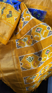 Pure Silk Ikat - Royal Blue Yellow Pochampally