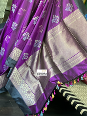 Pure Silk Katan Banarasi - Purple Meenakari Motifs