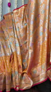 Soft Silk Banaras Brocade Saree - Orange Peach Dual Tone