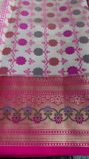 Kora Silk Banaras Chanderi - Pista  Green Paithani